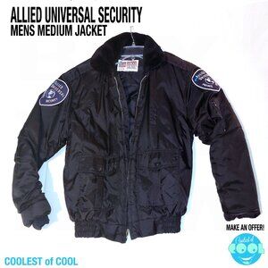 ALLIED UNIVERSAL Security Jacket Mens Medium Faux Fur Collar vintage winter coat